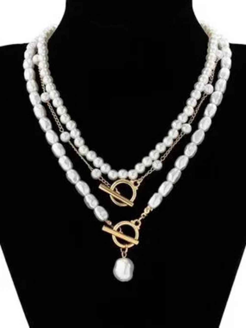 Anthropologie Gold & White Layered Pearl Toggle Necklace